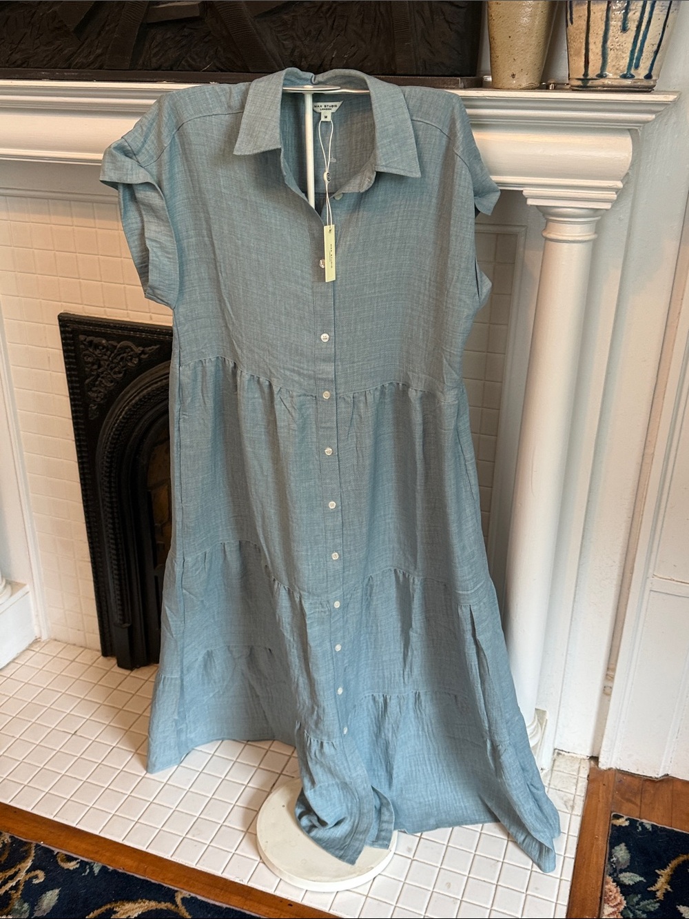 Max Studio London  Light Blue Tiered Button-Front Maxi Dress- NWT. Retail 168